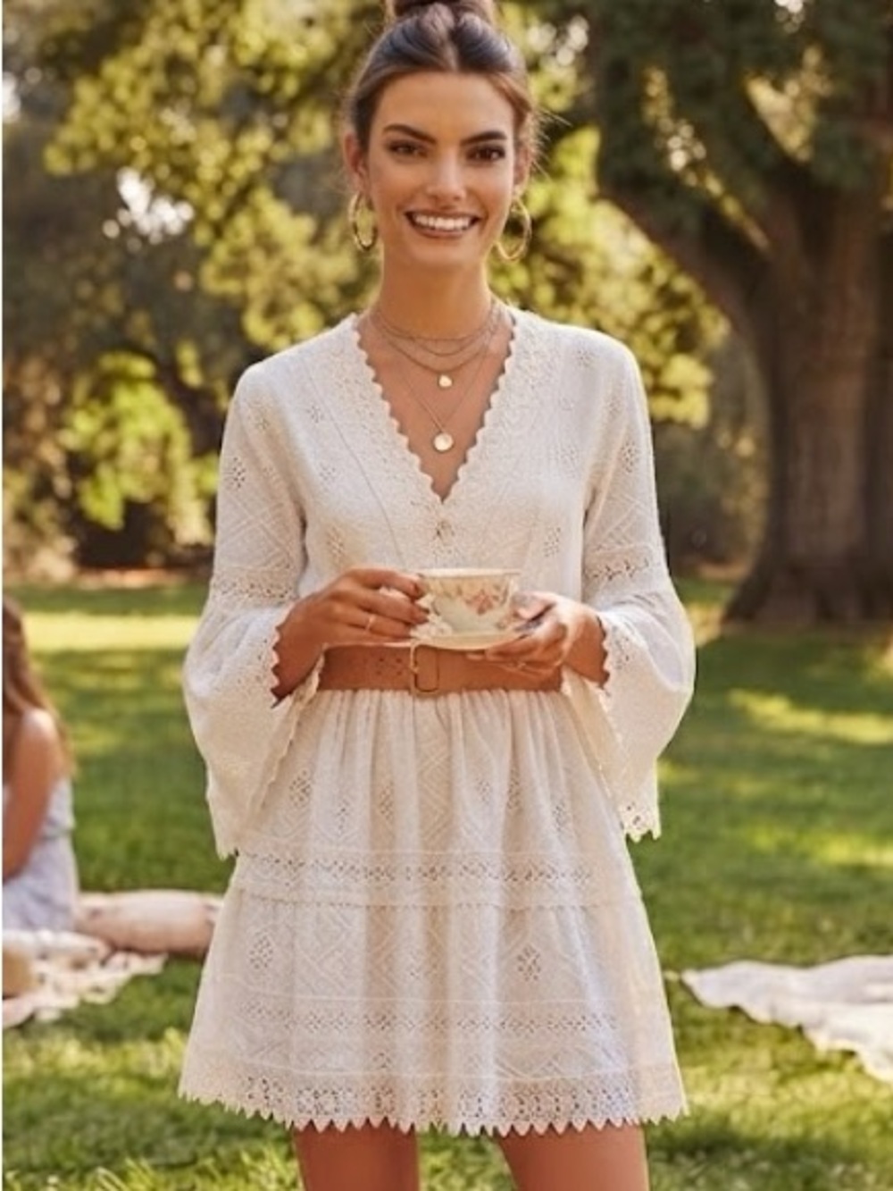 Melissa Odabash White Victoria Crochet Tunic Dress/ Swim Cover Up MSRP $348